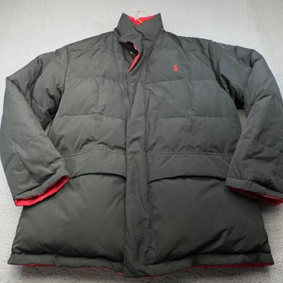 Polo Ralph Lauren Jacket Mens Large Black Red Down Reversible Puffer Winter Coat - Picture 1 of 16